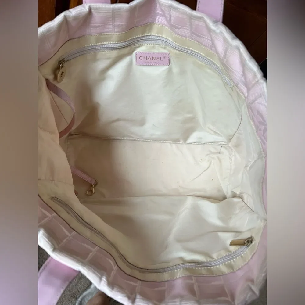 AUTH CHANEL PINK CLOTH TOTE BAG